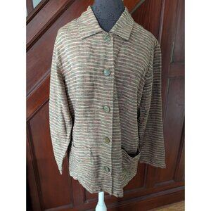 Chicos Design Womens Silk Jacket Size XL Multi-Colored Striped Button-Up Jacket